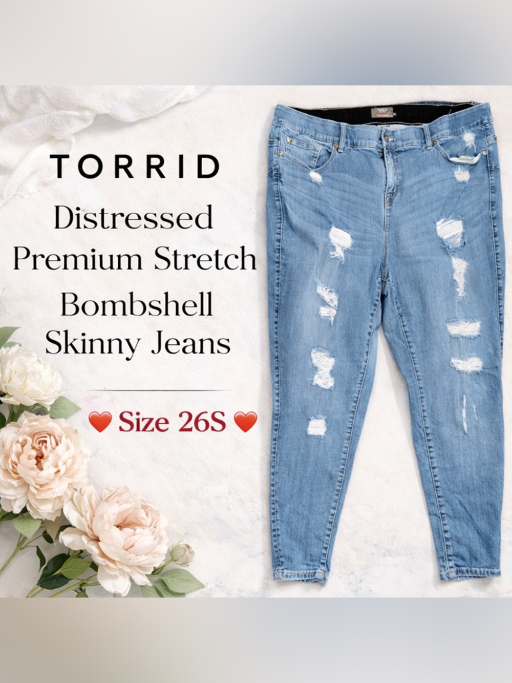 Torrid Bombshell Skinny Jeans Distressed Stretch Size 26S